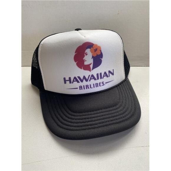 Vintage Hawaiian Airlines Hat Trucker Hat snapback Black Vacation Cap New Unworn - Picture 2 of 2